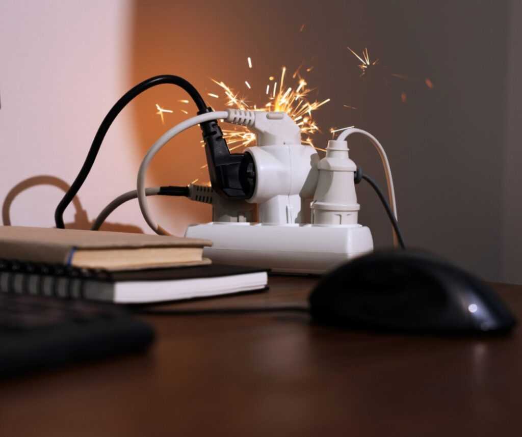 zwarcie w gniazdku z wtyczkami od sprzętu elektronicznego w lokalu